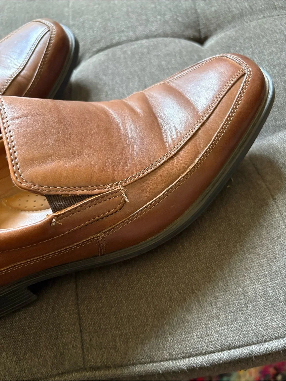 Clarks Men's Dresslite Step Dark Tan Leather Slip-On Loafers